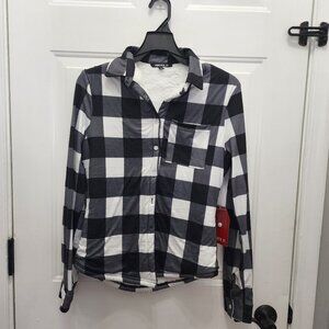 NWT Forever 21 Women's Fleece Sherpa Lined Plaid Button Down Shirt Size XS